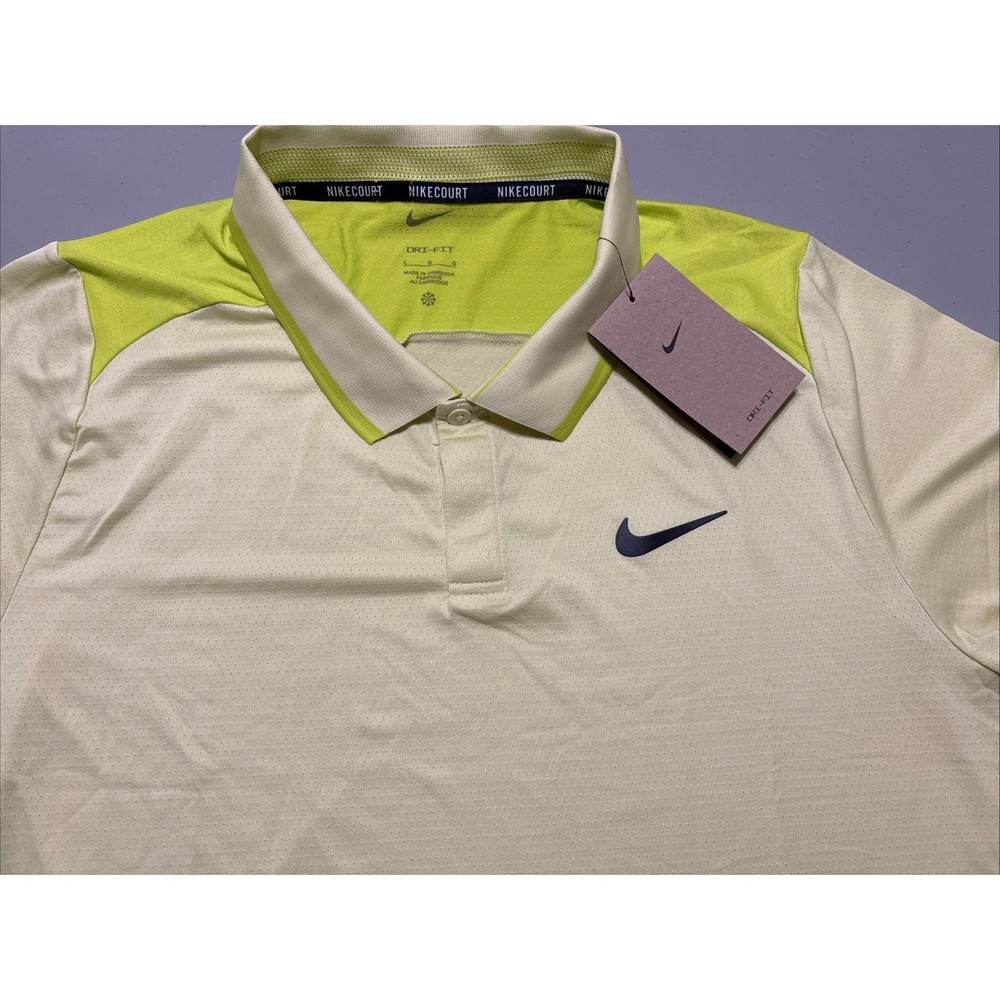 Nike Court Mens Dri-FIT Textured Tennis Golf Polo Shirt Green Slim Fit Sz L NWT